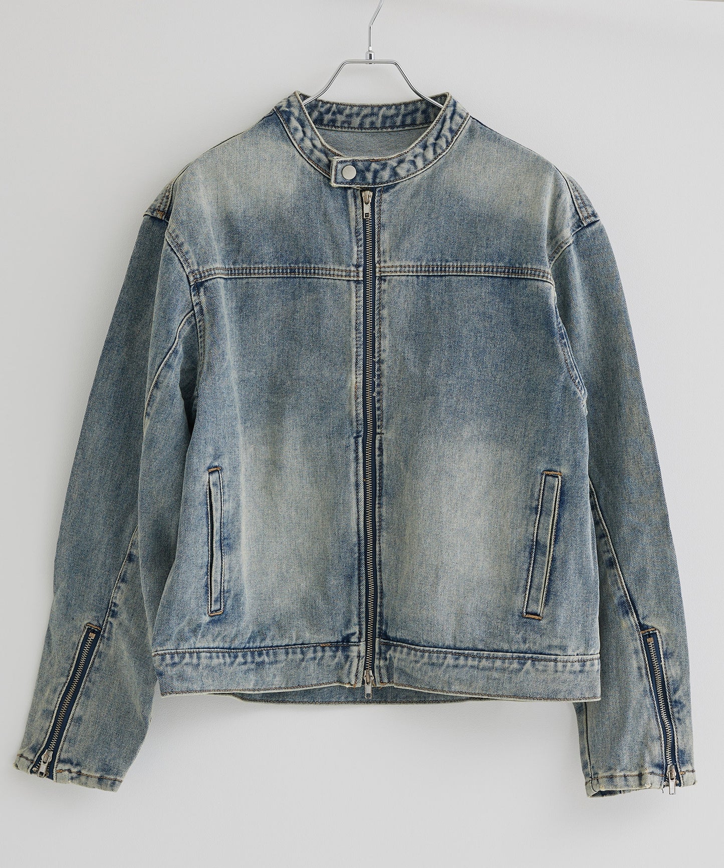 SUI-1998 短丈 ライダースジャケット デニム ダメージ加工 メンズ F1002-1003