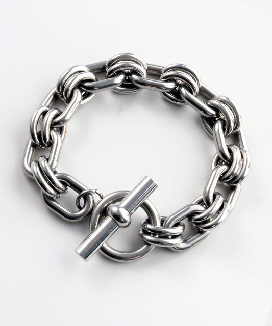 SUI-1998 ブレスレット シンプル ダブルチェーン チェーン マンテル シルバー ステンレス 幅1.25cm 極太 メンズ kksb262