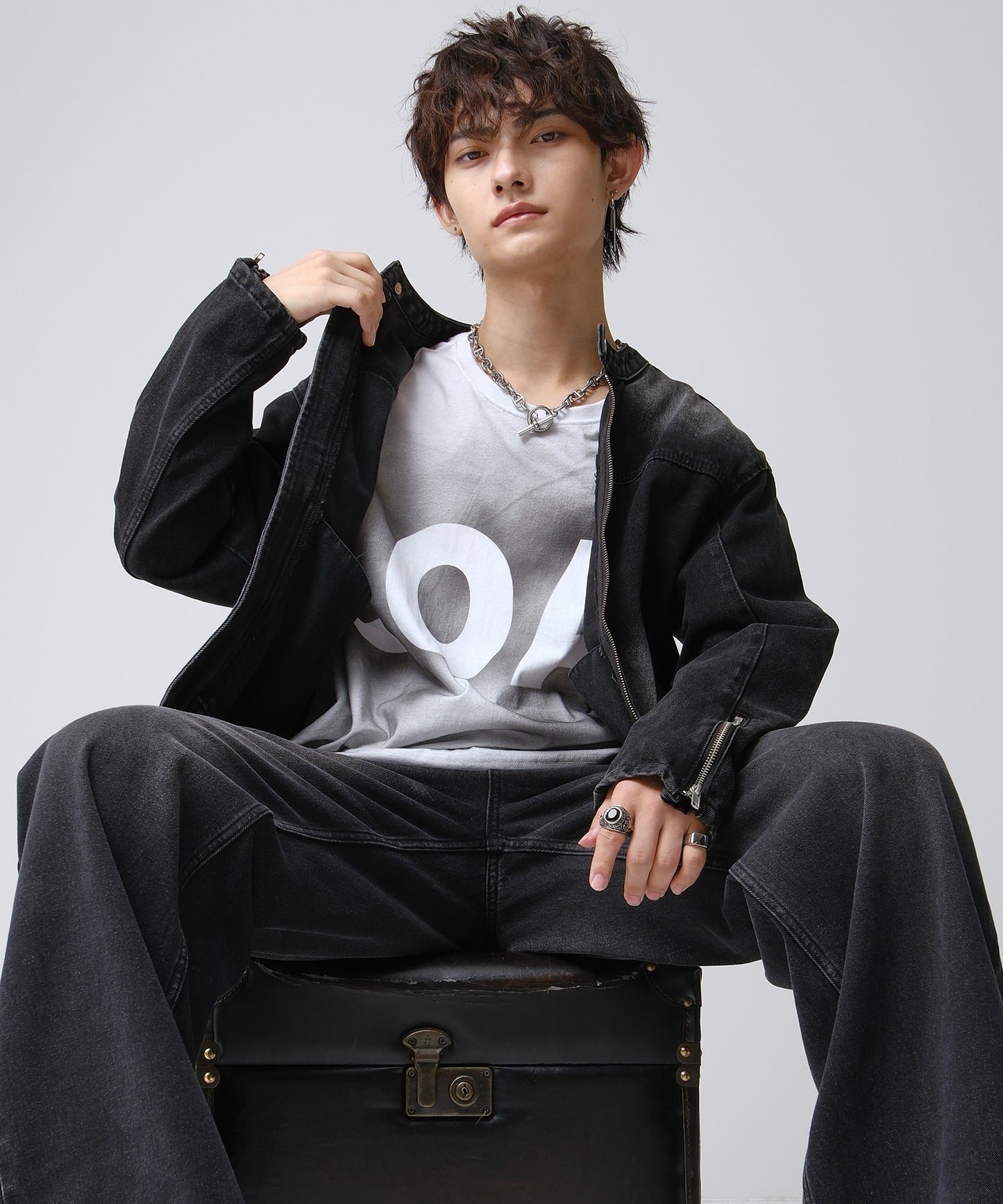 SUI-1998 短丈 ライダースジャケット デニム ダメージ加工 メンズ F1002-1003