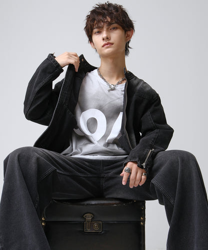 SUI-1998 短丈 ライダースジャケット デニム ダメージ加工 メンズ F1002-1003