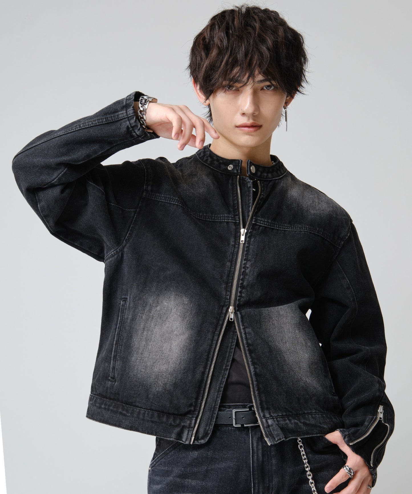 SUI-1998 短丈 ライダースジャケット デニム ダメージ加工 メンズ F1002-1003