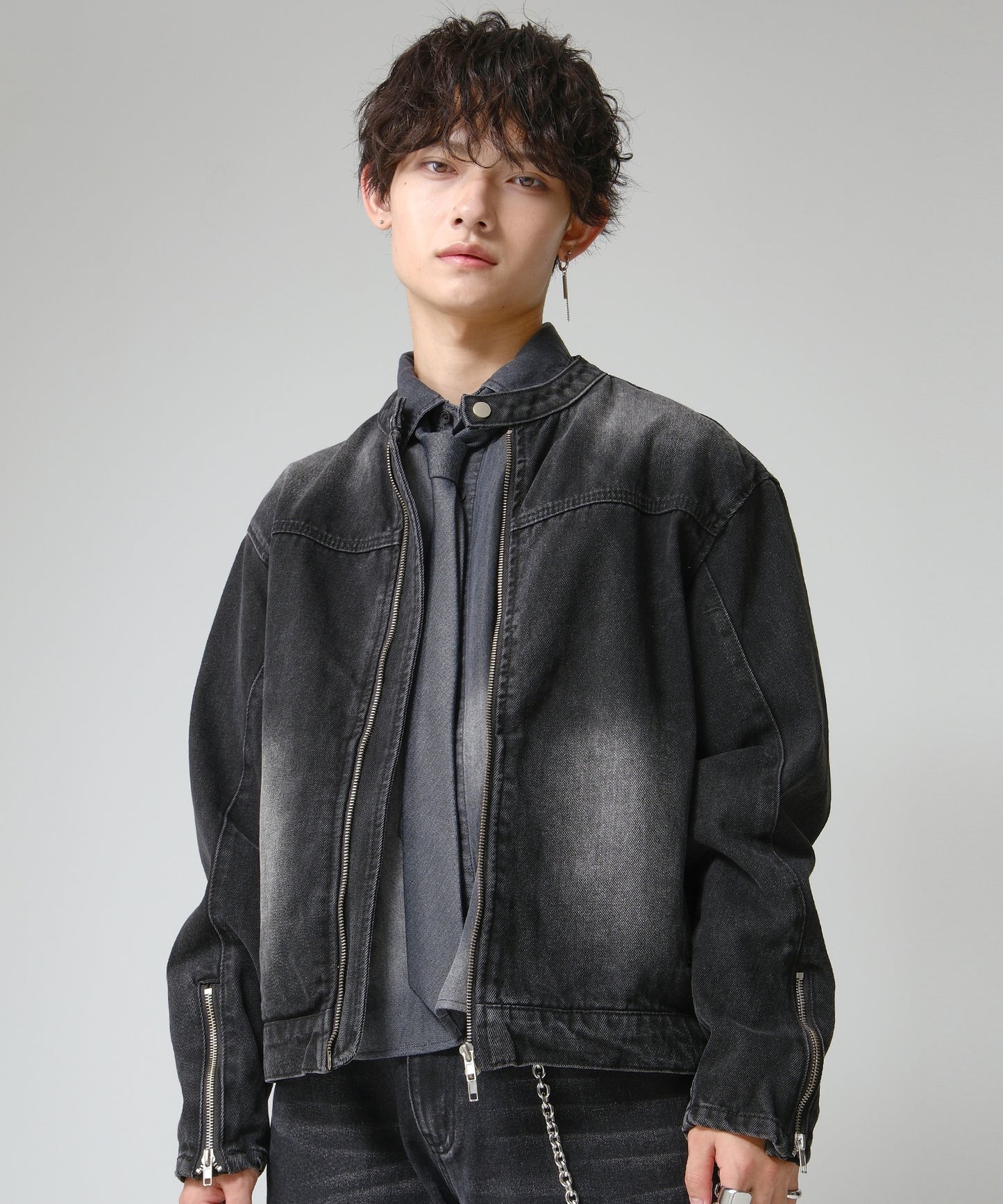 SUI-1998 短丈 ライダースジャケット デニム ダメージ加工 メンズ F1002-1003