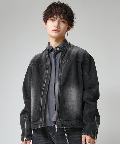 SUI-1998 短丈 ライダースジャケット デニム ダメージ加工 メンズ F1002-1003