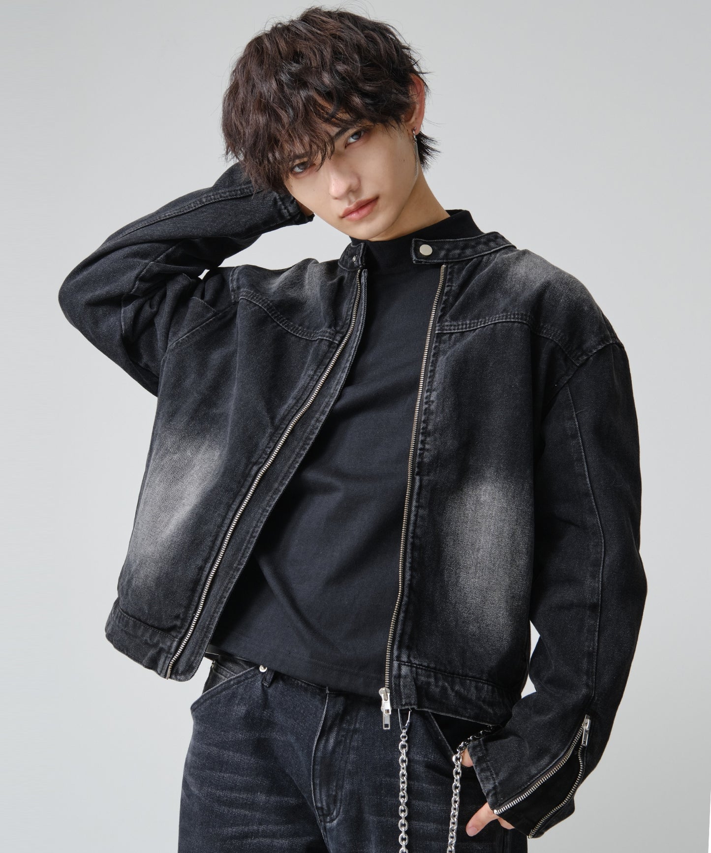 SUI-1998 短丈 ライダースジャケット デニム ダメージ加工 メンズ F1002-1003