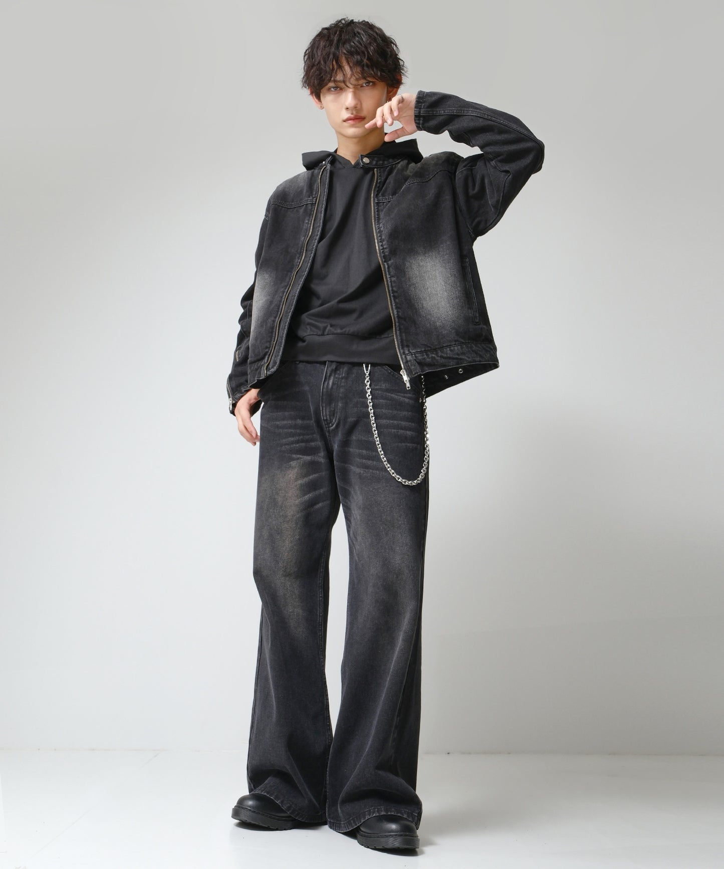 SUI-1998 短丈 ライダースジャケット デニム ダメージ加工 メンズ F1002-1003