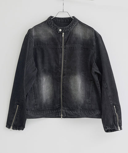 SUI-1998 短丈 ライダースジャケット デニム ダメージ加工 メンズ F1002-1003