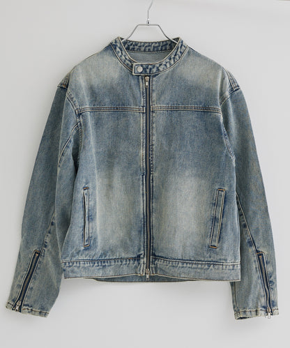 SUI-1998 短丈 ライダースジャケット デニム ダメージ加工 メンズ F1002-1003