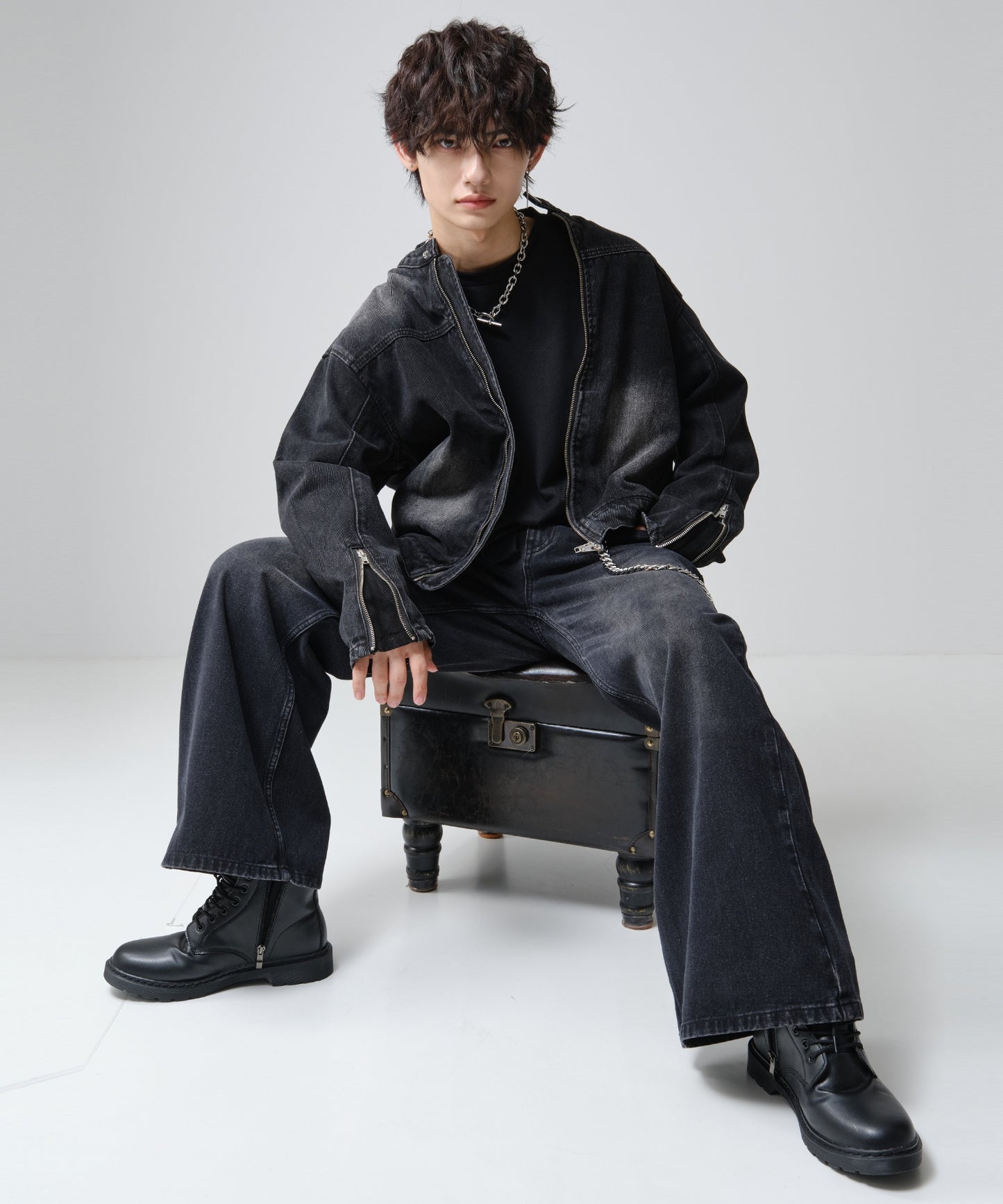 SUI-1998 短丈 ライダースジャケット デニム ダメージ加工 メンズ F1002-1003