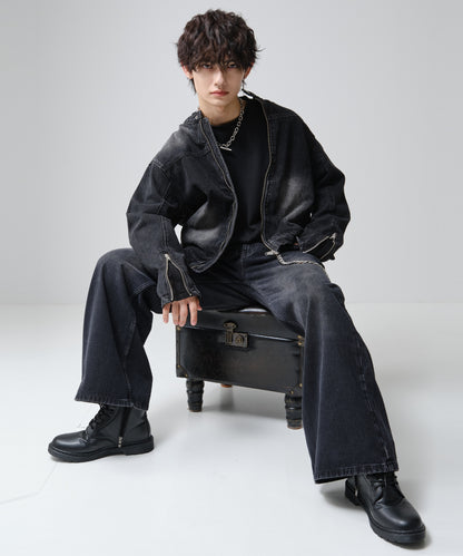 SUI-1998 短丈 ライダースジャケット デニム ダメージ加工 メンズ F1002-1003