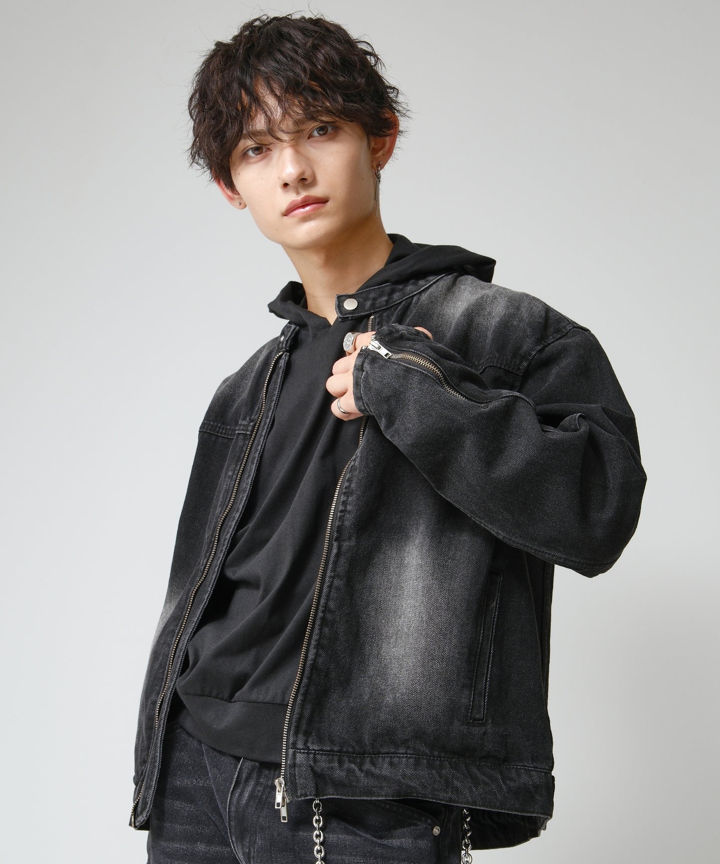 SUI-1998 短丈 ライダースジャケット デニム ダメージ加工 メンズ F1002-1003