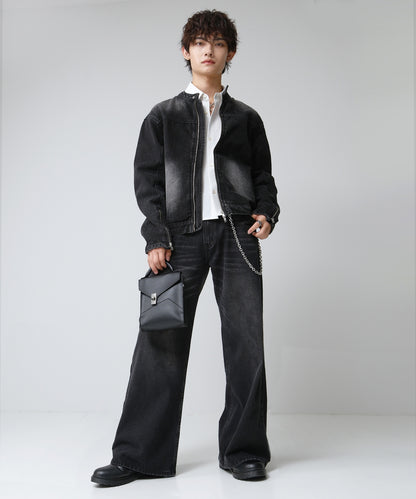 SUI-1998 短丈 ライダースジャケット デニム ダメージ加工 メンズ F1002-1003