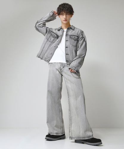 SUI-1998 通常丈 デニムジャケット ダメージ加工 メンズ F1005ｰF1006