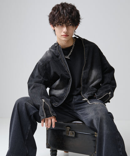 SUI-1998 短丈 薄手 七分袖 クルーネック ビッグシルエット ショート丈 メンズ F1450-1453