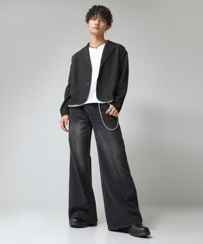 SUI-1998 短丈 薄手 七分袖 クルーネック ビッグシルエット ショート丈 メンズ F1450-1453