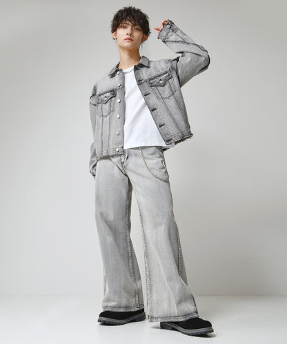 SUI-1998 短丈 薄手 七分袖 クルーネック ビッグシルエット ショート丈 メンズ F1450-1453