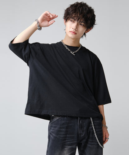 SUI-1998 短丈 薄手 七分袖 クルーネック ビッグシルエット ショート丈 メンズ F1450-1453