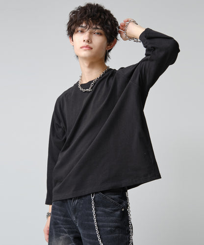 SUI-1998 短丈 薄手 九分袖 クルーネック ビッグシルエット ショート丈 メンズ F1460-1463