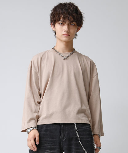 SUI-1998 短丈 薄手 九分袖 クルーネック ビッグシルエット ショート丈 メンズ F1460-1463