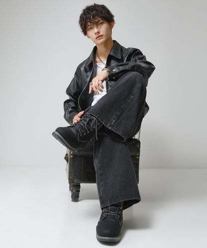 SUI-1998 短丈 薄手 九分袖 クルーネック ビッグシルエット ショート丈 メンズ F1460-1463