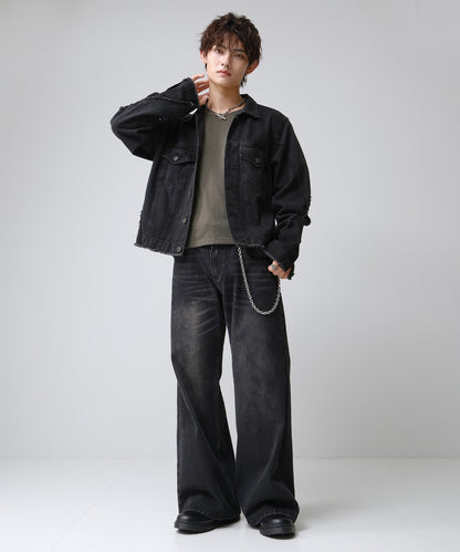 SUI-1998 短丈 薄手 九分袖 クルーネック ビッグシルエット ショート丈 メンズ F1460-1463