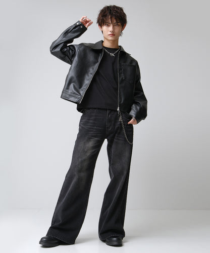 SUI-1998 短丈 薄手 九分袖 クルーネック ビッグシルエット ショート丈 メンズ F1460-1463