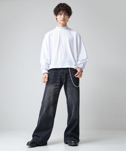 SUI-1998 短丈 薄手 長袖 モックネック ビッグシルエット ショート丈 メンズ F1480-F1483