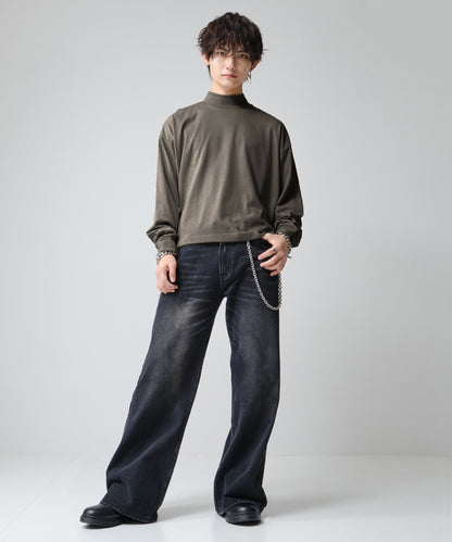 SUI-1998 短丈 薄手 長袖 モックネック ビッグシルエット ショート丈 メンズ F1480-F1483