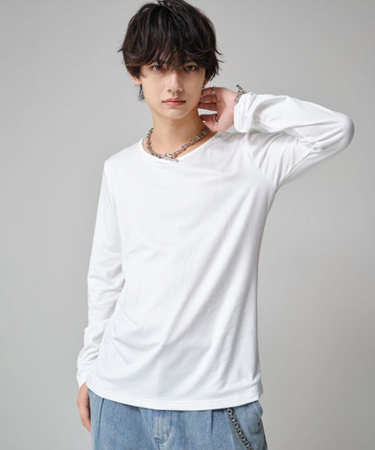 SUI-1998 通常丈 Tシャツ カットソー 長袖 裏起毛 Uネック F459-460