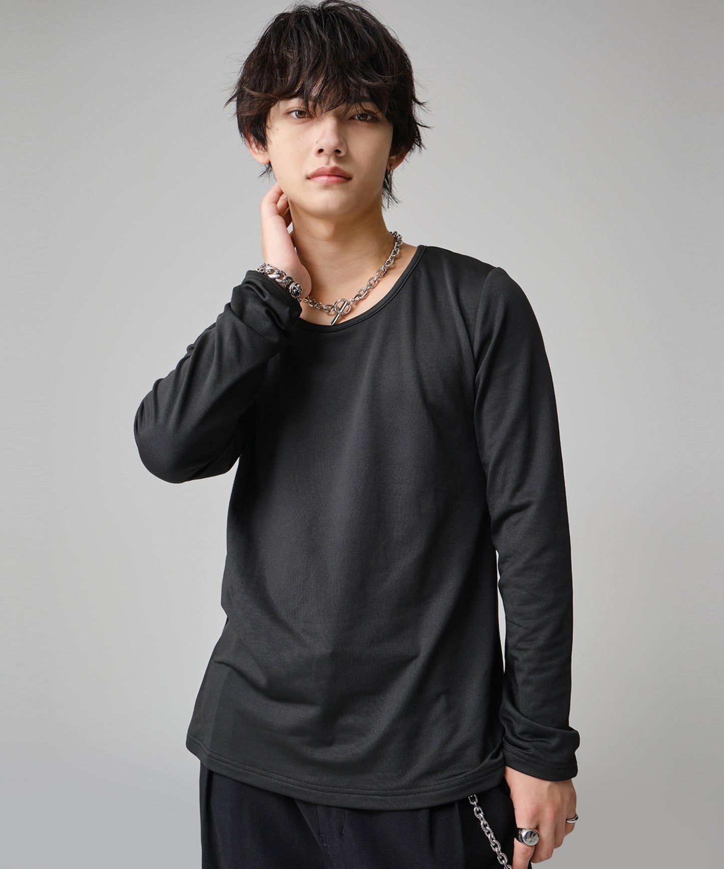 SUI-1998 通常丈 Tシャツ カットソー 長袖 裏起毛 Uネック F459-460