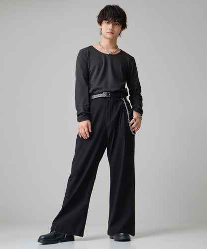 SUI-1998 通常丈 Tシャツ カットソー 長袖 裏起毛 Uネック F459-460