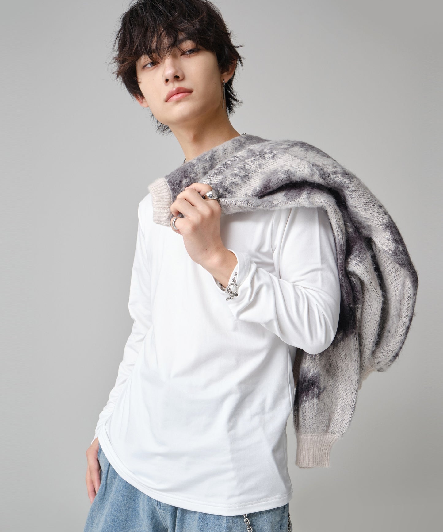 SUI-1998 通常丈 Tシャツ カットソー 長袖 裏起毛 Uネック F459-460