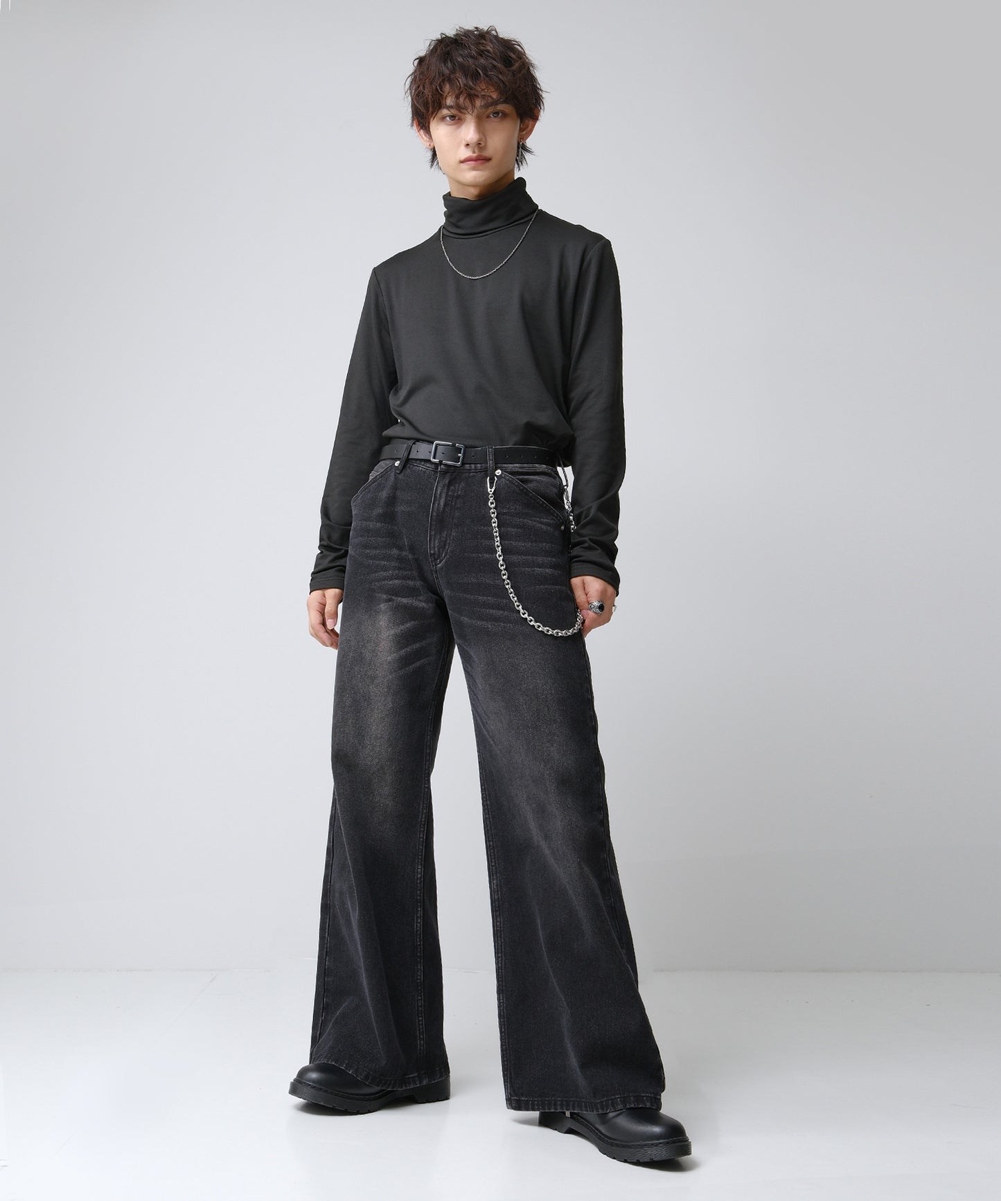 SUI-1998 通常丈 Tシャツ カットソー 長袖 裏起毛 ハイネック F461-462