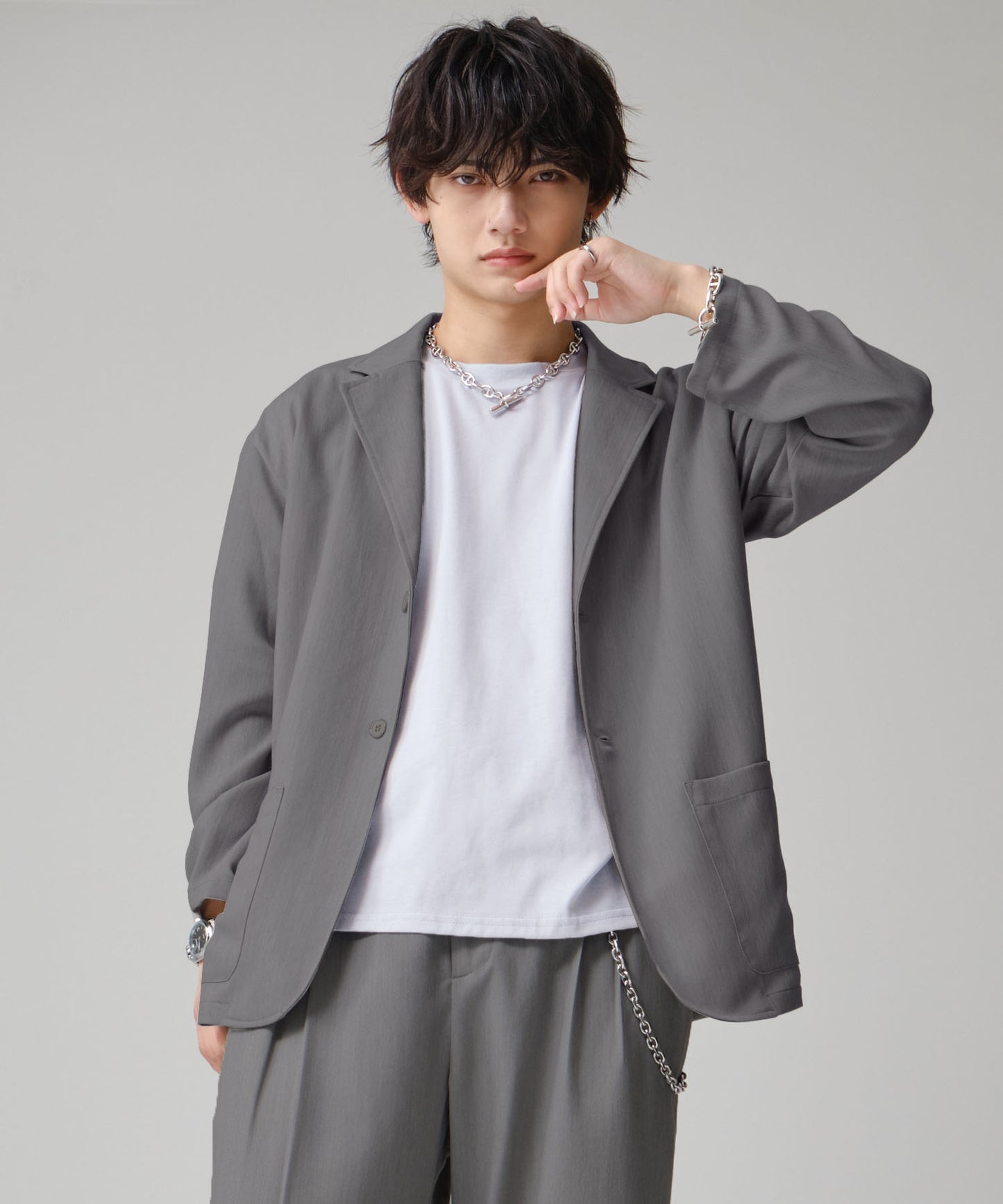 SUI-1998 通常丈 テーラードジャケット ワイドシルエット 薄手 ブラック グレー ライトグレー メンズ F465-467