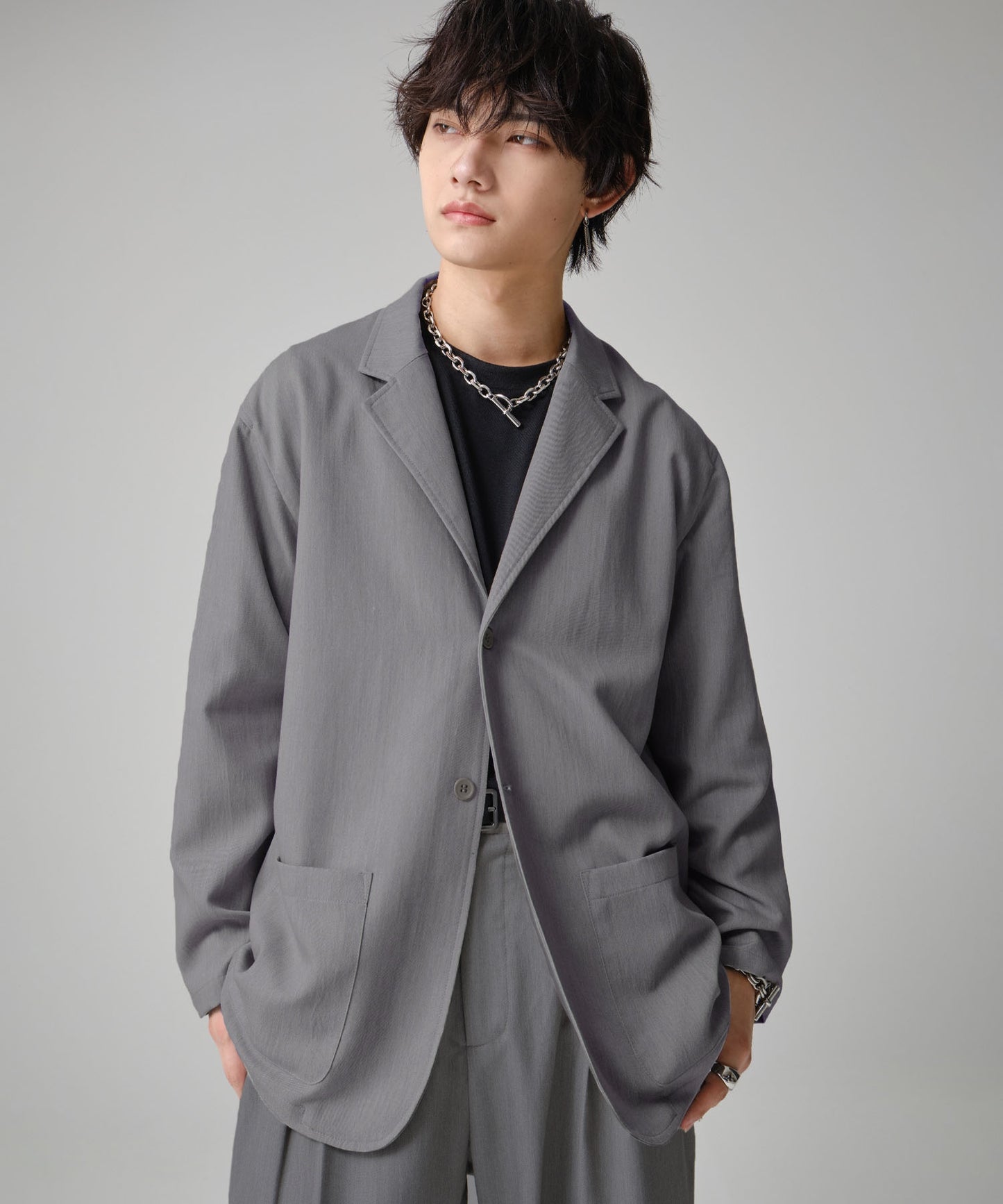 SUI-1998 通常丈 テーラードジャケット ワイドシルエット 薄手 ブラック グレー ライトグレー メンズ F465-467