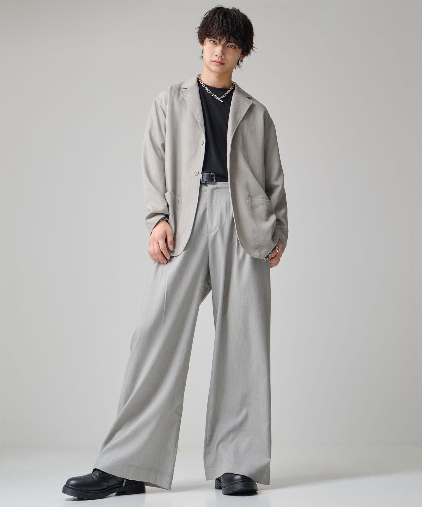 SUI-1998 通常丈 テーラードジャケット ワイドシルエット 薄手 ブラック グレー ライトグレー メンズ F465-467