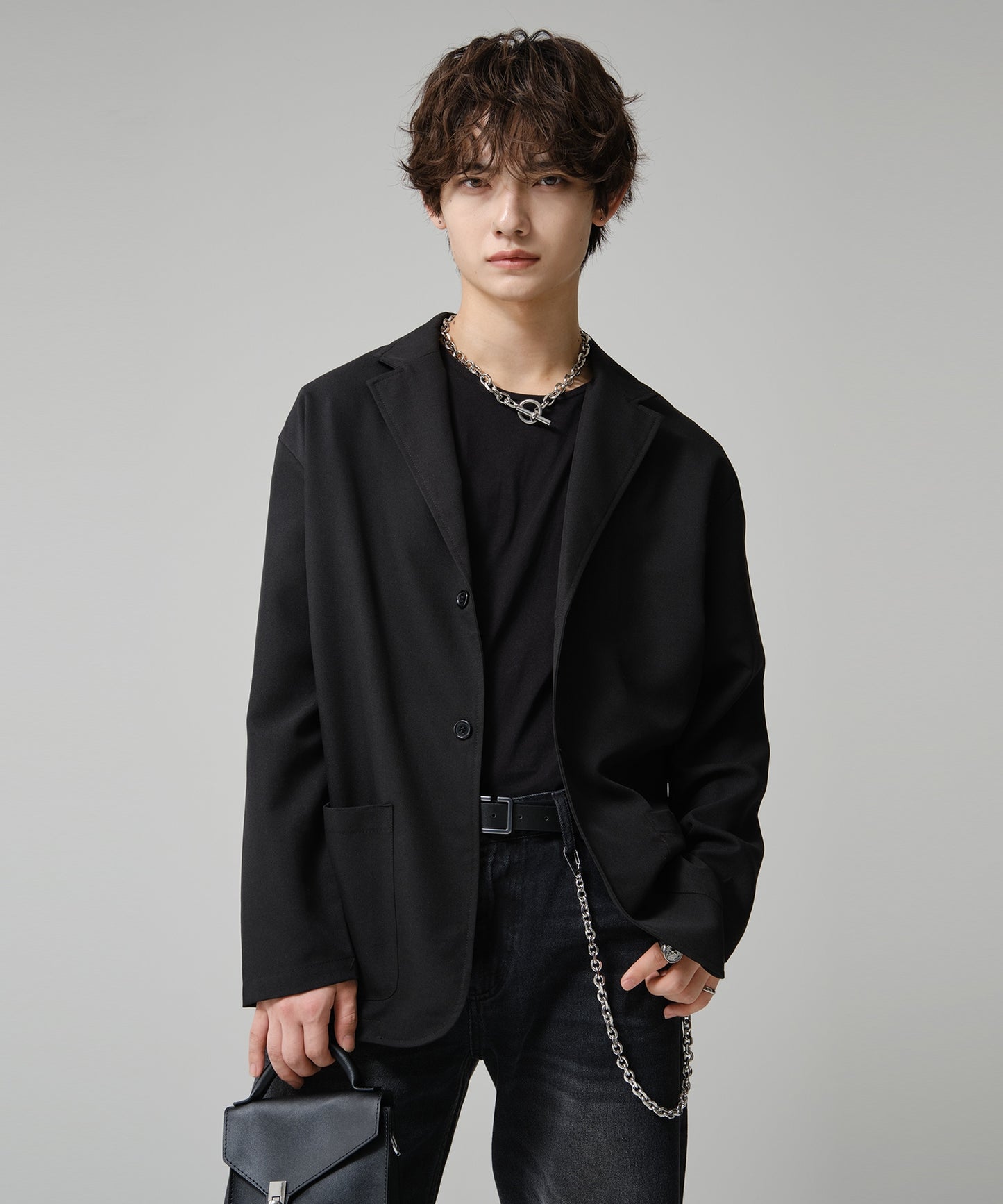 SUI-1998 通常丈 テーラードジャケット ワイドシルエット 薄手 ブラック グレー ライトグレー メンズ F465-467