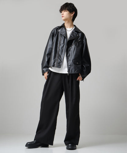 SUI-1998 ワイドパンツ 厚手 スーパーストレッチ ワイドサイズ テーパード F495