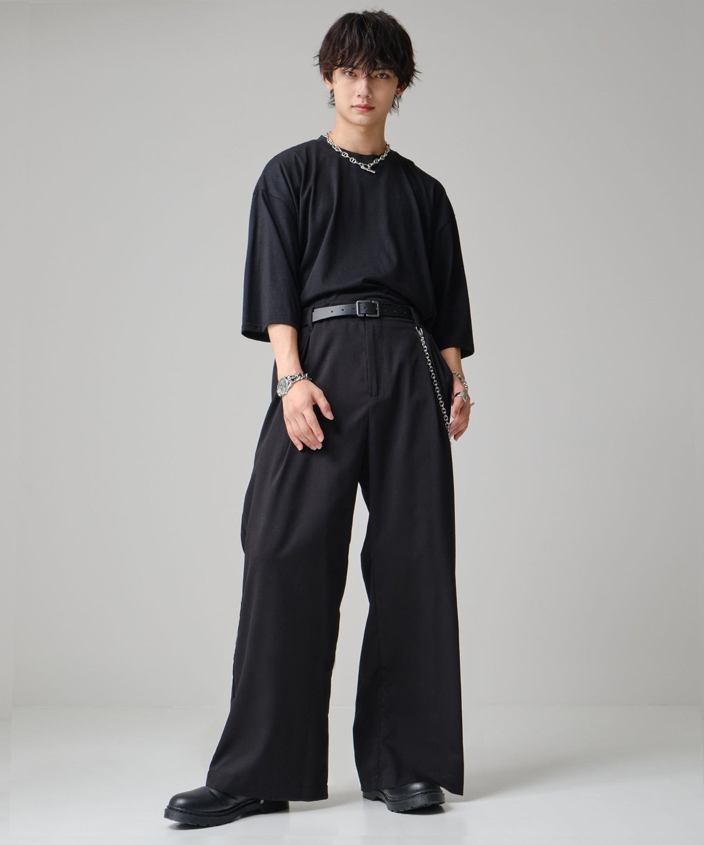 SUI-1998 ワイドパンツ 厚手 スーパーストレッチ ワイドサイズ テーパード F495