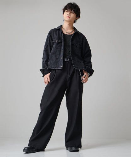 SUI-1998 ワイドパンツ 厚手 スーパーストレッチ ワイドサイズ テーパード F495