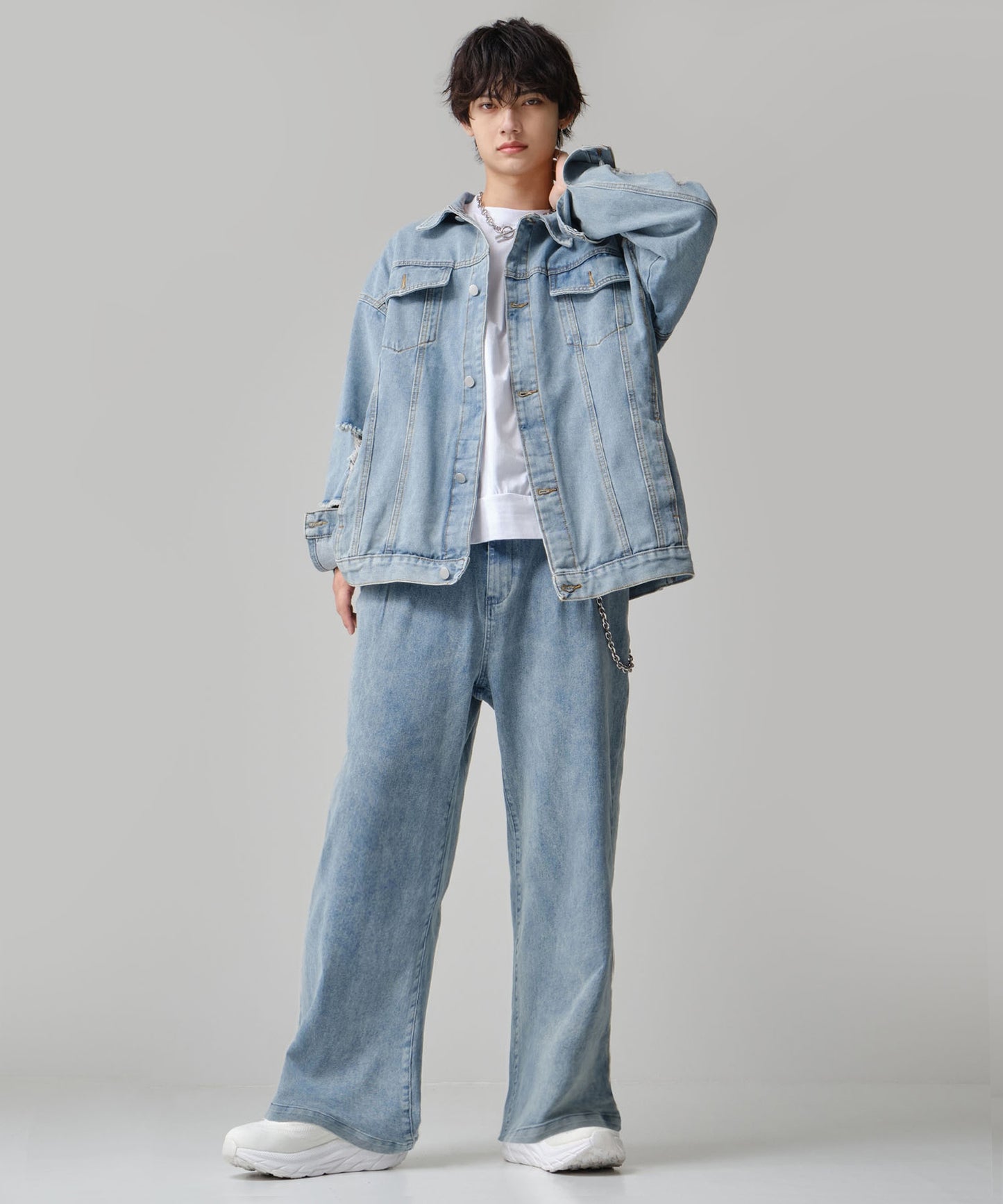 SUI-1998 デニムパンツ ワイドサイズ テーパード F496-498