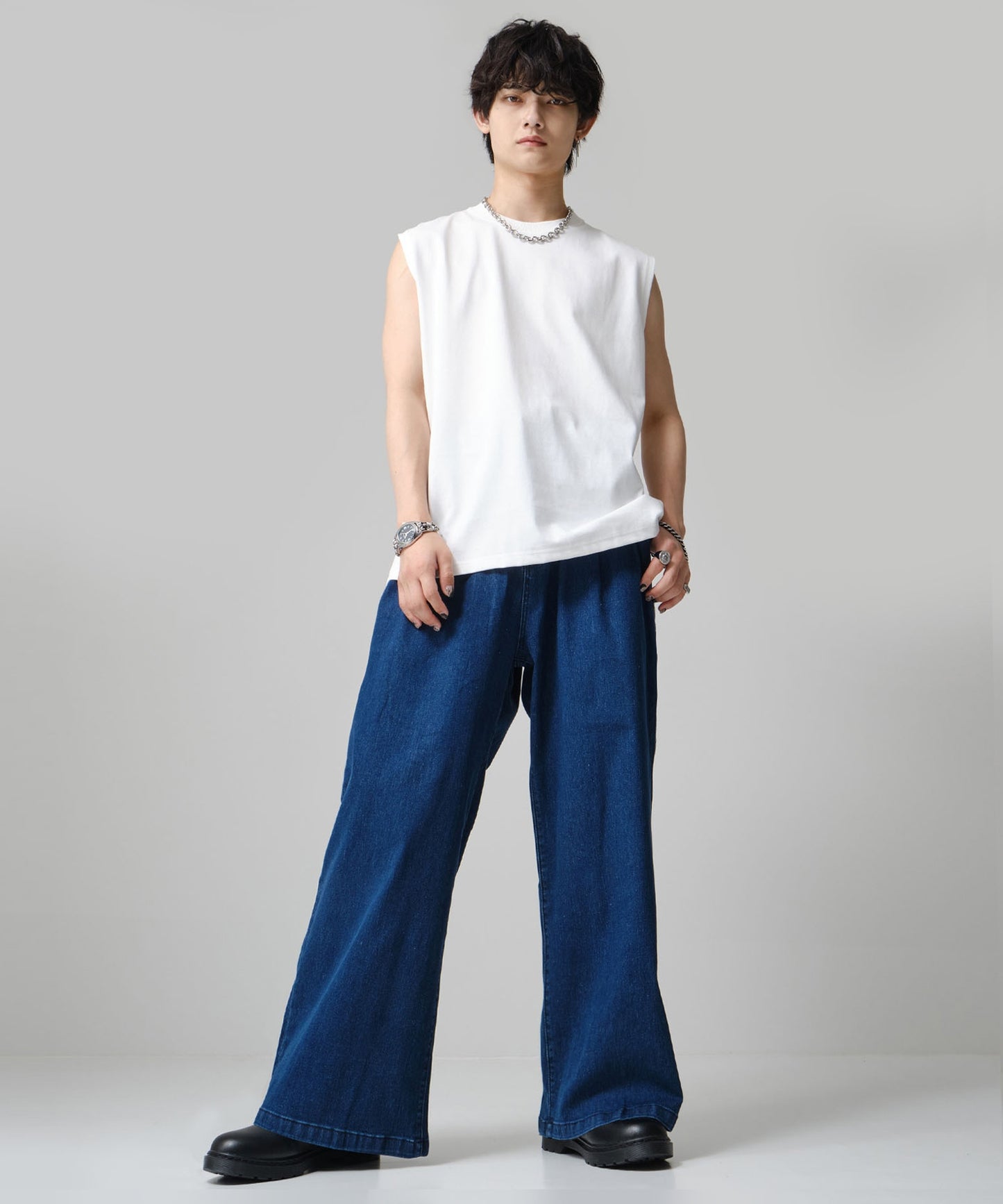 SUI-1998 デニムパンツ ワイドサイズ テーパード F496-498