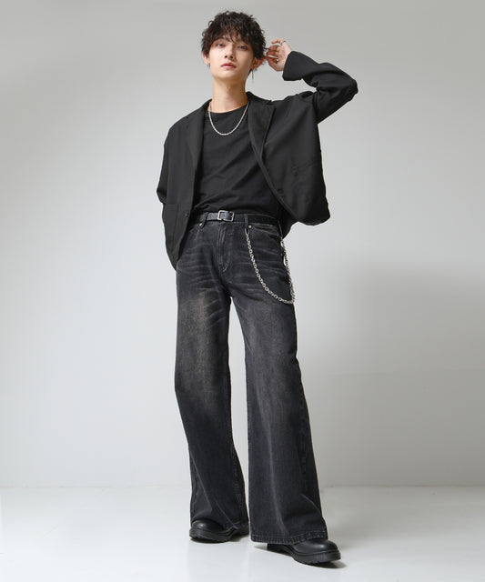 SUI-1998 フレアパンツ ワイドサイズ デニム ダメージ加工 メンズ F505-506