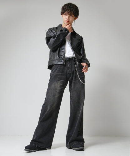 SUI-1998 フレアパンツ ワイドサイズ デニム ダメージ加工 メンズ F505-506