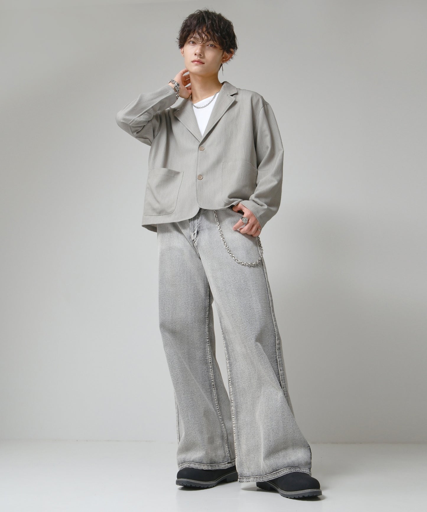 SUI-1998 フレアパンツ ワイドサイズ デニム ダメージ加工 メンズ F505-506