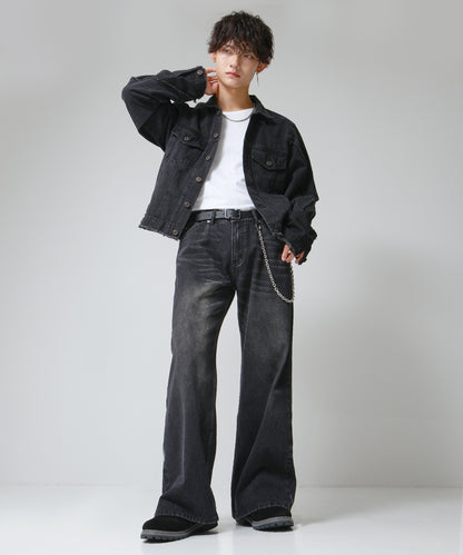 SUI-1998 フレアパンツ ワイドサイズ デニム ダメージ加工 メンズ F505-506