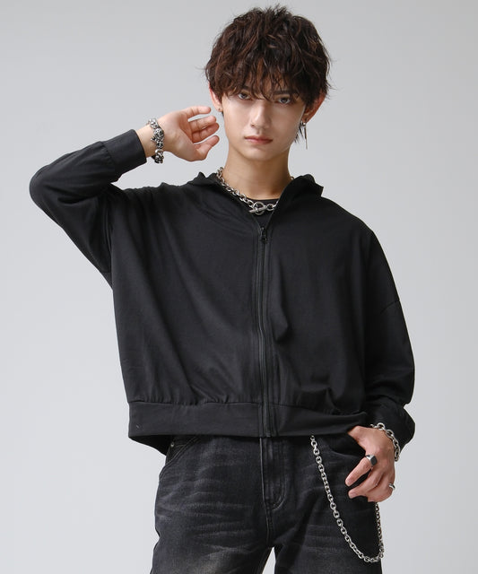 SUI-1998 短丈 薄手 長袖 ジップアップパーカー ショート丈 メンズ F5050-F5052