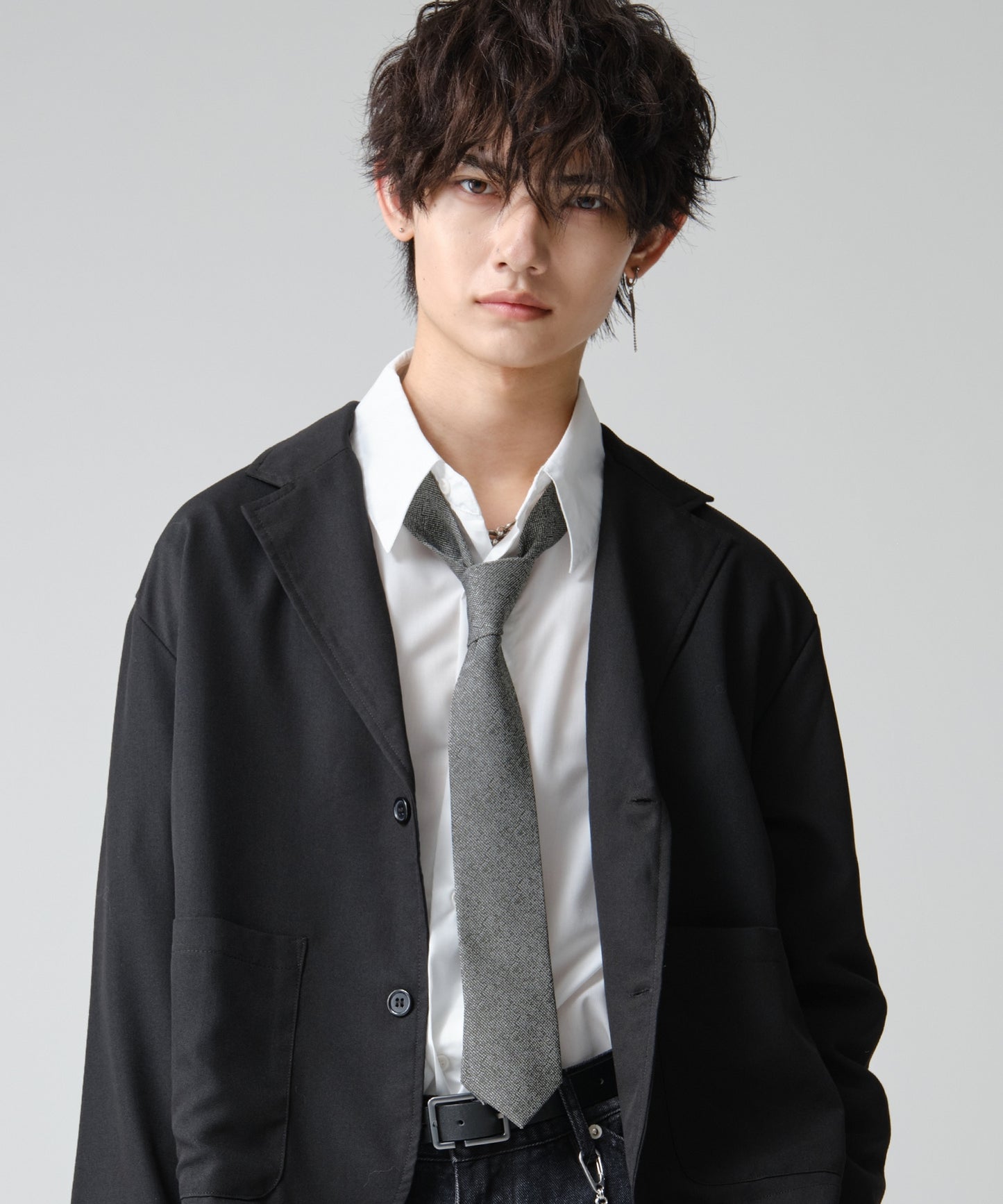 SUI-1998 ネクタイ 7cm シルバー ダークグレー シンプル 二色糸 メンズ ネクタイ kkne12