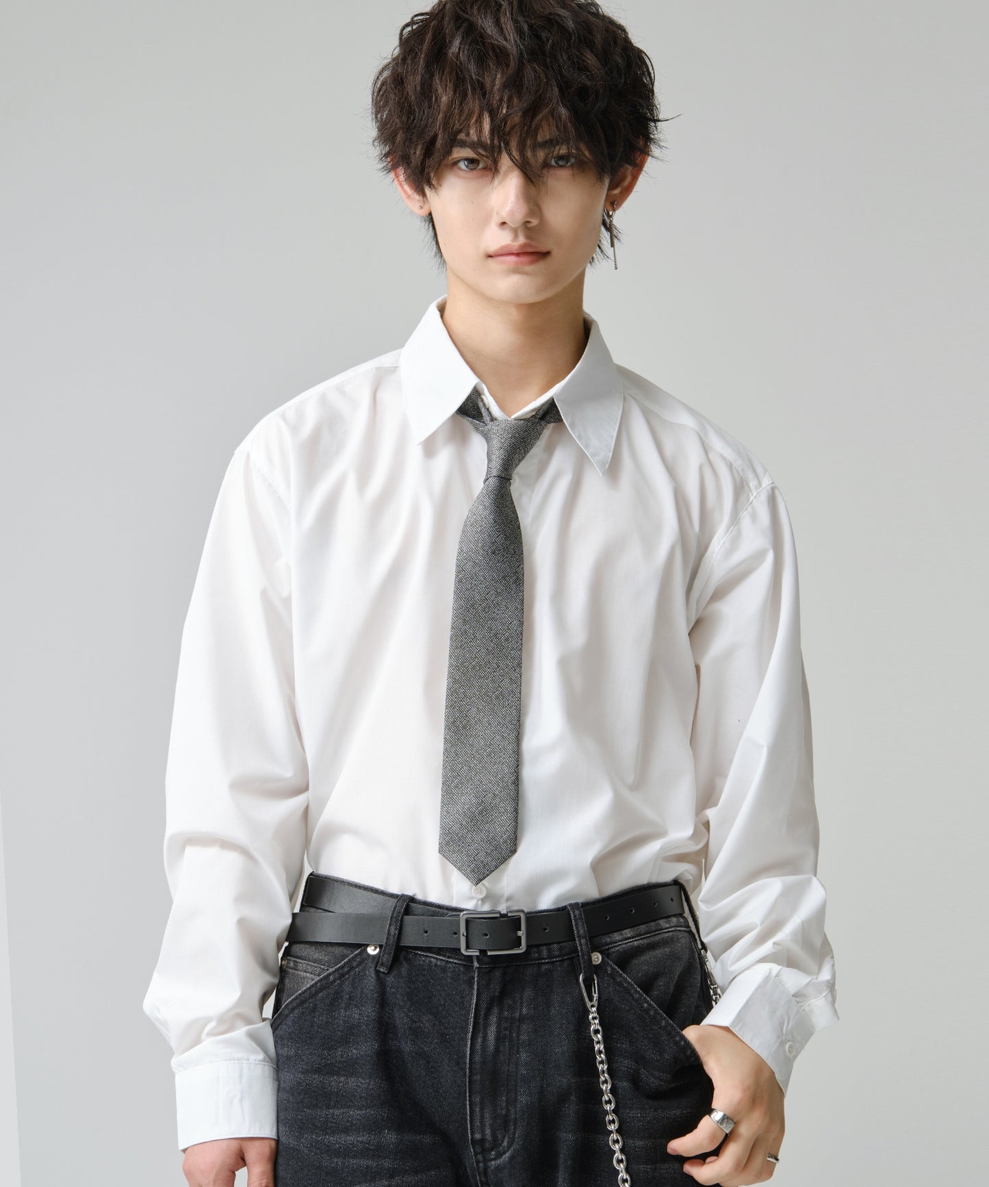 SUI-1998 ネクタイ 7cm シルバー ダークグレー シンプル 二色糸 メンズ ネクタイ kkne12