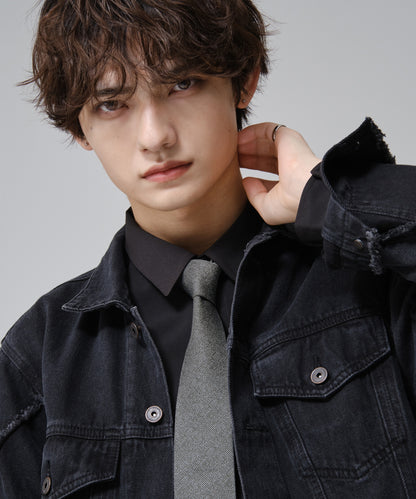 SUI-1998 ネクタイ 7cm シルバー ダークグレー シンプル 二色糸 メンズ ネクタイ kkne12