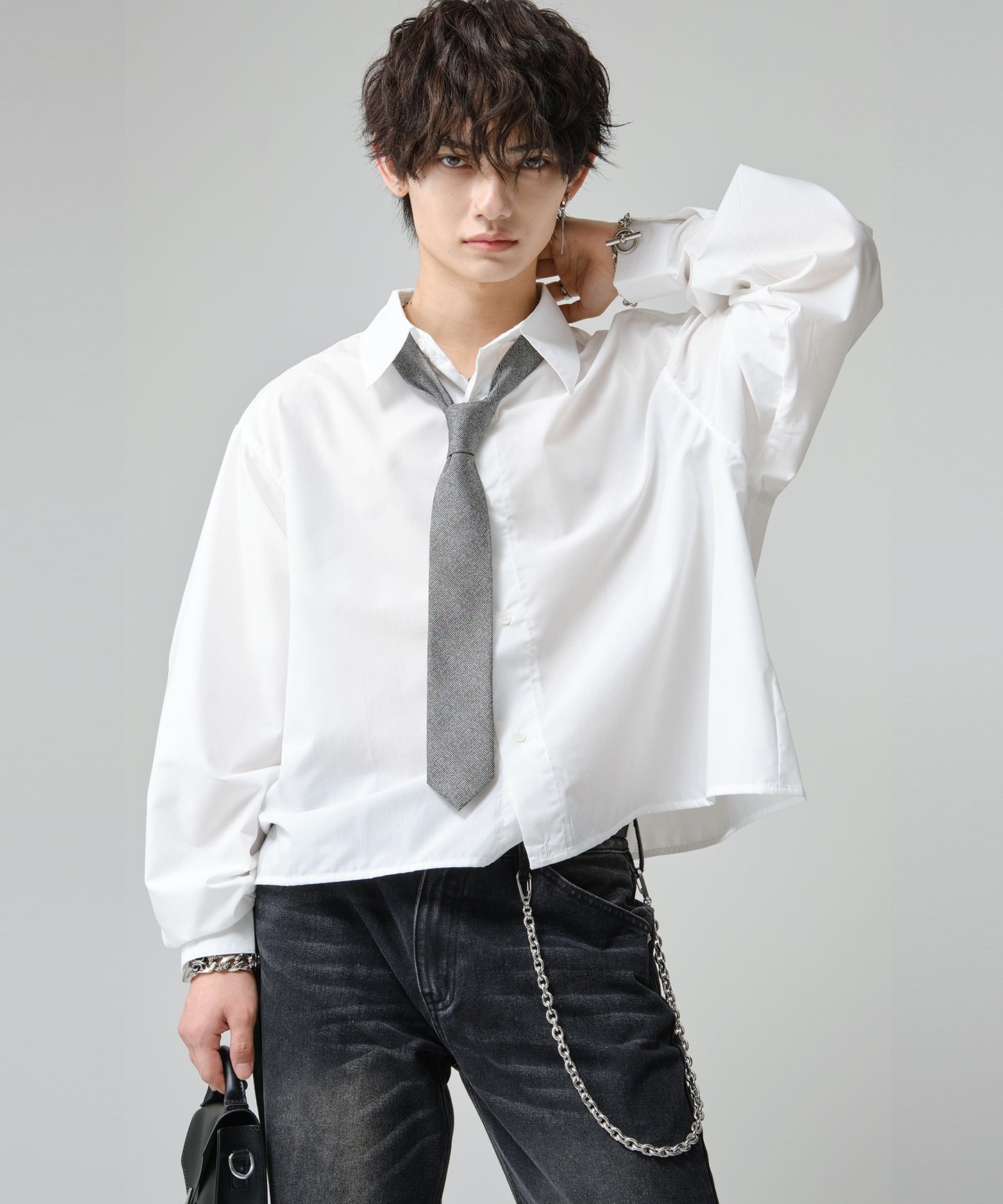 SUI-1998 ネクタイ 7cm シルバー ダークグレー シンプル 二色糸 メンズ ネクタイ kkne12